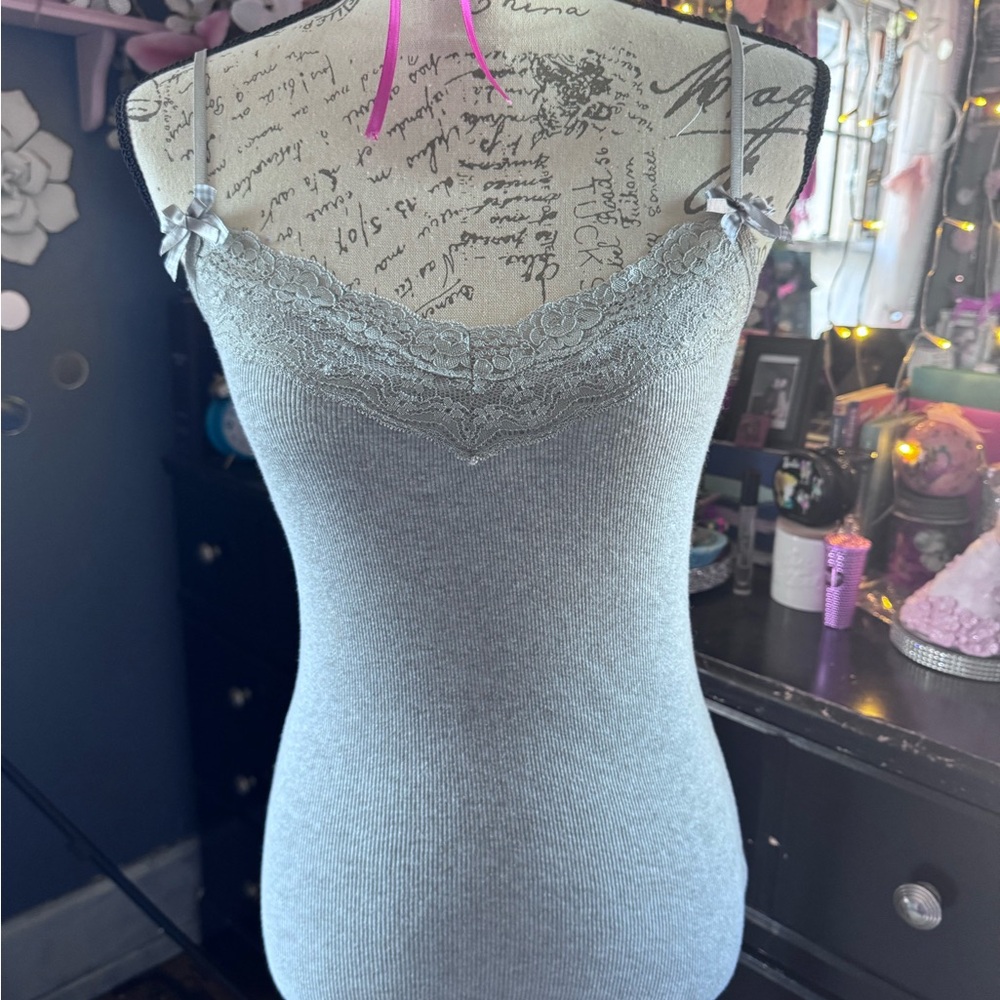 Aeropostale Gray Lace Tank Top double bow